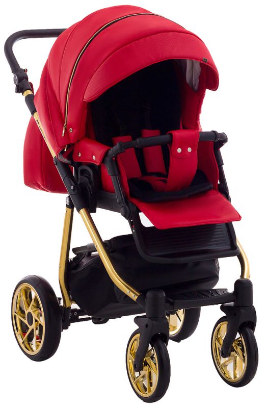 Коляска 2 в 1 Adamex Hybryd Plus Polar (Gold) Кожа 100% BR313 красный кожа (выдавленная точка) - красный кожа
