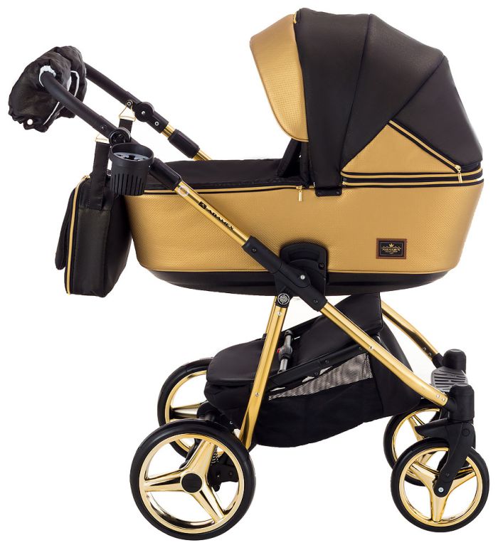 Коляска 2 в 1 Adamex Sierra Polar (Gold) SR436 чорний (люрікс) - золота шкіра (перфорація)