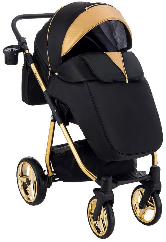 Коляска 2 в 1 Adamex Sierra Polar (Gold) SR436 чорний (люрікс) - золота шкіра (перфорація)