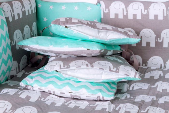 Дитяча постільна білизна Babyroom Bortiki lux-08 elephant бірюзовий - сірий