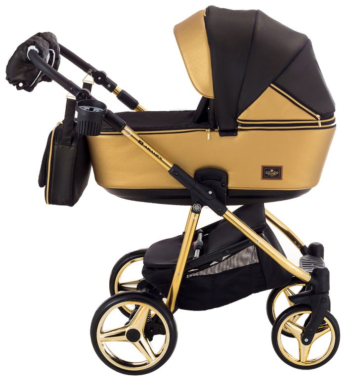 Коляска 2 в 1 Adamex Sierra Polar (Gold) SR436 чорний (люрікс) - золота шкіра (перфорація)