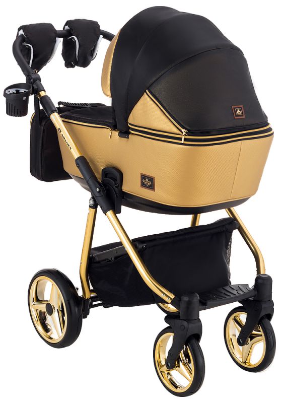 Коляска 2 в 1 Adamex Sierra Polar (Gold) SR436 чорний (люрікс) - золота шкіра (перфорація)