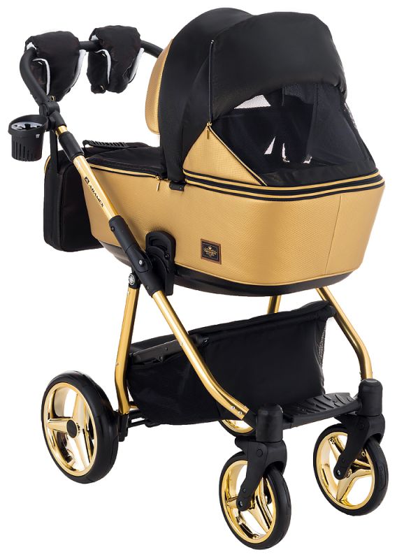 Коляска 2 в 1 Adamex Sierra Polar (Gold) SR436 чорний (люрікс) - золота шкіра (перфорація)
