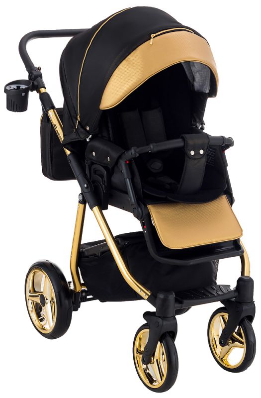 Коляска 2 в 1 Adamex Sierra Polar (Gold) SR436 чорний (люрікс) - золота шкіра (перфорація)