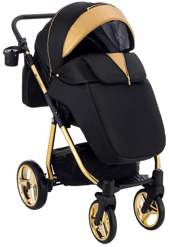 Коляска 2 в 1 Adamex Sierra Polar (Gold) SR436 чорний (люрікс) - золота шкіра (перфорація)