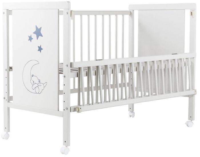 Кровать Babyroom Медвежонок M-01 откидной бок, колеса  бук белый