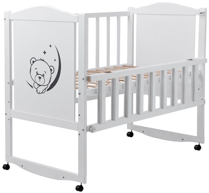 Ліжко Babyroom Тедді T-01 фігурне бильце, відкидний бік, колеса білий