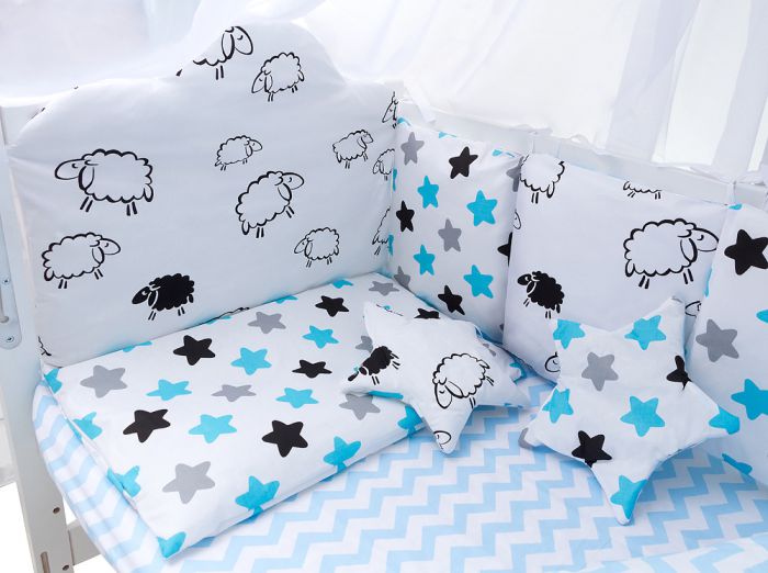 Детская постель Babyroom Classic Bortiki-01 (8 элементов)  белый (барашки, звездочки)