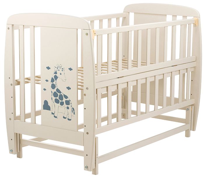 Кровать Babyroom Жирафик маятник, откидной бок DJMO-02  бук слоновая кость