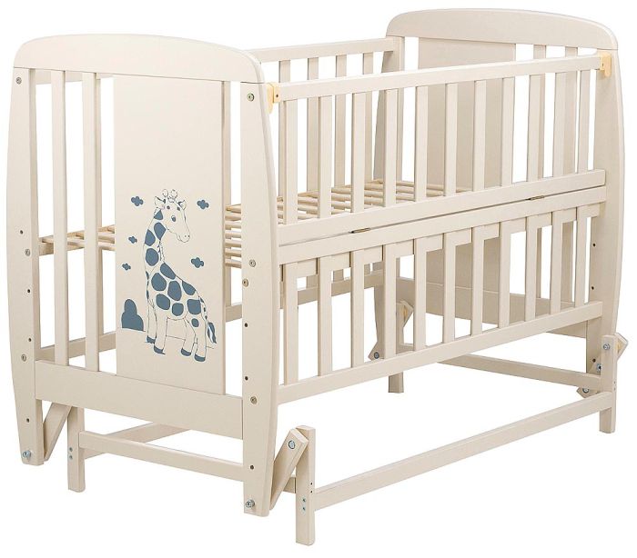 Кровать Babyroom Жирафик маятник, откидной бок DJMO-02  бук слоновая кость