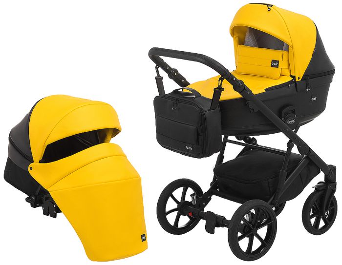 Коляска 2 в 1 Bair Kiwi кожа 100% BK-63/15 желтый - черный