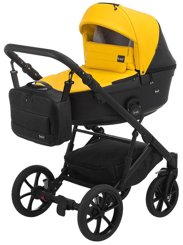 Коляска 2 в 1 Bair Kiwi кожа 100% BK-63/15 желтый - черный