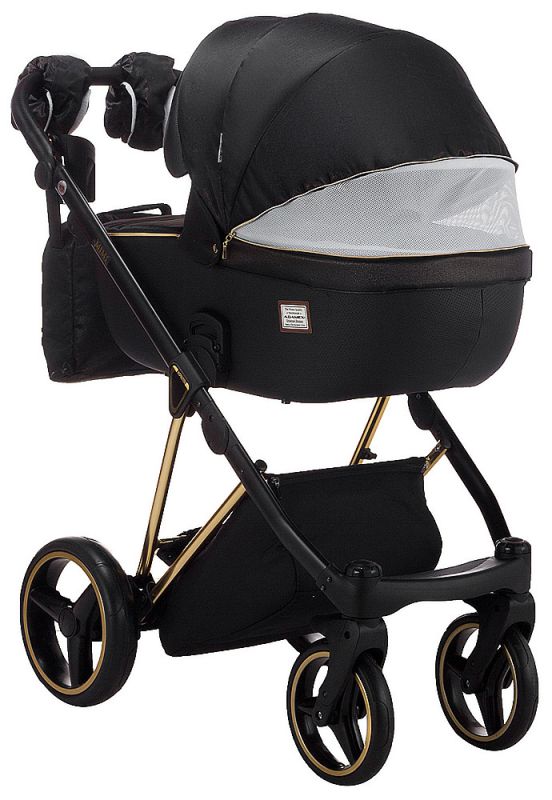 Коляска 2 в 1 Adamex Mimi Polar (Gold) Y836 черный (люрикс) - черная кожа (выдавленная точка)