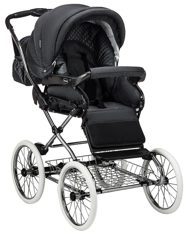 Коляска 2 в 1 класична Roan Marita Prestige (14" білі колеса, хром рама) P231 графіт - графітова (шкіра) перламутр