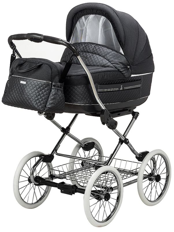 Коляска 2 в 1 класична Roan Marita Prestige (14" білі колеса, хром рама) P231 графіт - графітова (шкіра) перламутр