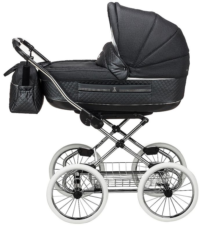 Коляска 2 в 1 класична Roan Marita Prestige (14" білі колеса, хром рама) P231 графіт - графітова (шкіра) перламутр