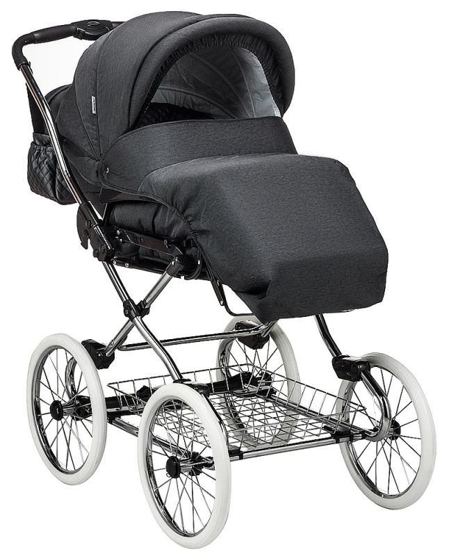 Коляска 2 в 1 класична Roan Marita Prestige (14" білі колеса, хром рама) P231 графіт - графітова (шкіра) перламутр