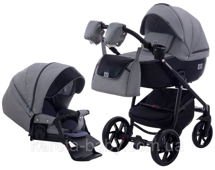 Коляска 2 в 1 Adamex Hybryd Plus BR281 черный кожа (мрамор) - серый