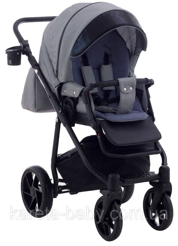 Коляска 2 в 1 Adamex Hybryd Plus BR281 черный кожа (мрамор) - серый