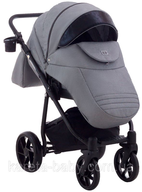Коляска 2 в 1 Adamex Hybryd Plus BR281 черный кожа (мрамор) - серый