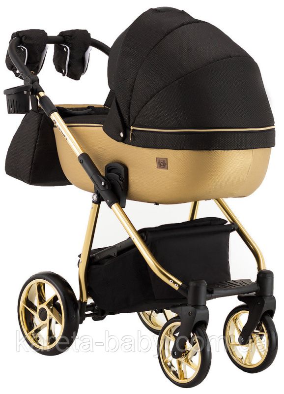 Коляска 2 в 1 Adamex Hybryd Plus Polar (Gold) BR619 черный (золотой люрекс) - золотая кожа