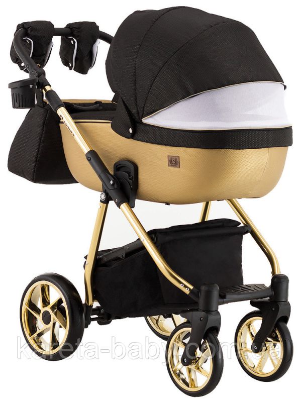 Коляска 2 в 1 Adamex Hybryd Plus Polar (Gold) BR619 черный (золотой люрекс) - золотая кожа