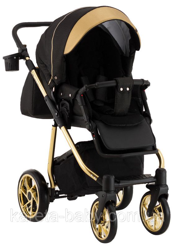 Коляска 2 в 1 Adamex Hybryd Plus Polar (Gold) BR619 черный (золотой люрекс) - золотая кожа