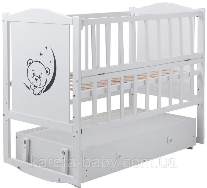 Ліжко Babyroom Тедді Т-03 фігурний бильце, маятник, ящик, відкидний бік білий