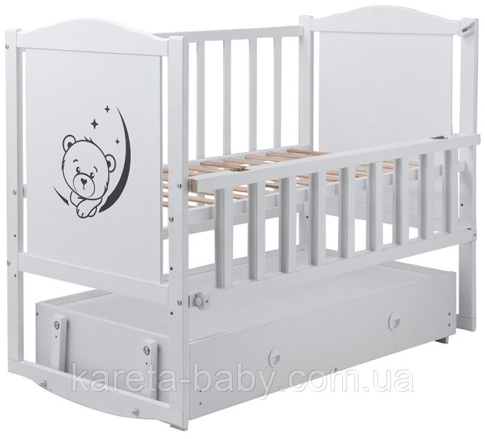 Ліжко Babyroom Тедді Т-03 фігурний бильце, маятник, ящик, відкидний бік білий