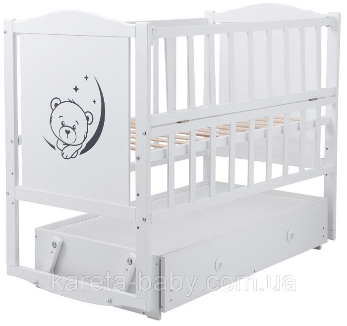 Ліжко Babyroom Тедді Т-03 фігурний бильце, маятник, ящик, відкидний бік білий