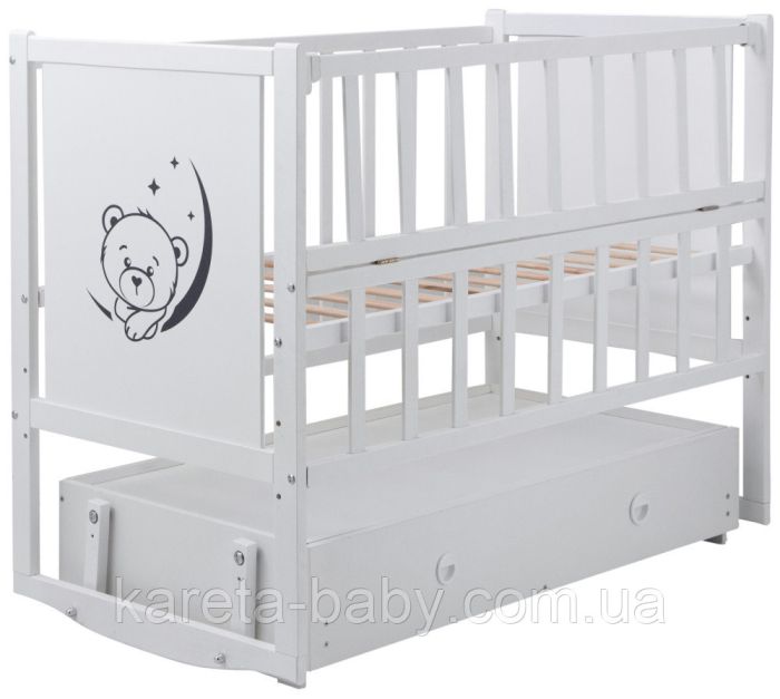 Кровать Babyroom Тедди ТР-03 ровное быльце, маятник, ящик, откидной бок  белый