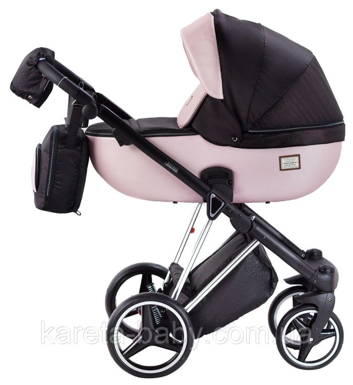 Коляска 2 в 1 Adamex Mimi Polar (Chrome) Y839-A чорний (люрікс) - рожевий (пудра) шкіра (видавлена точка)