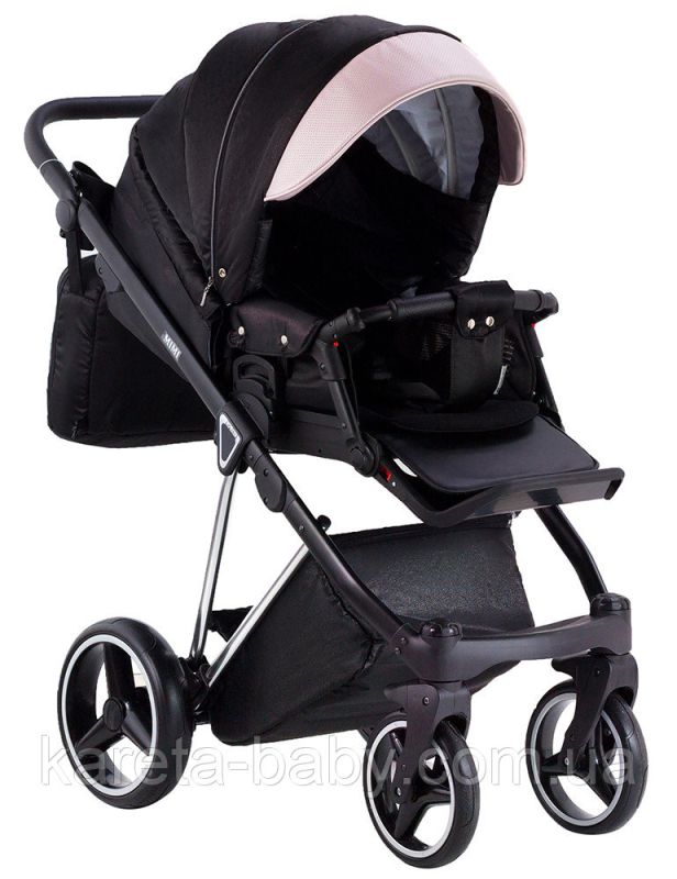 Коляска 2 в 1 Adamex Mimi Polar (Chrome) Y839-A чорний (люрікс) - рожевий (пудра) шкіра (видавлена точка)