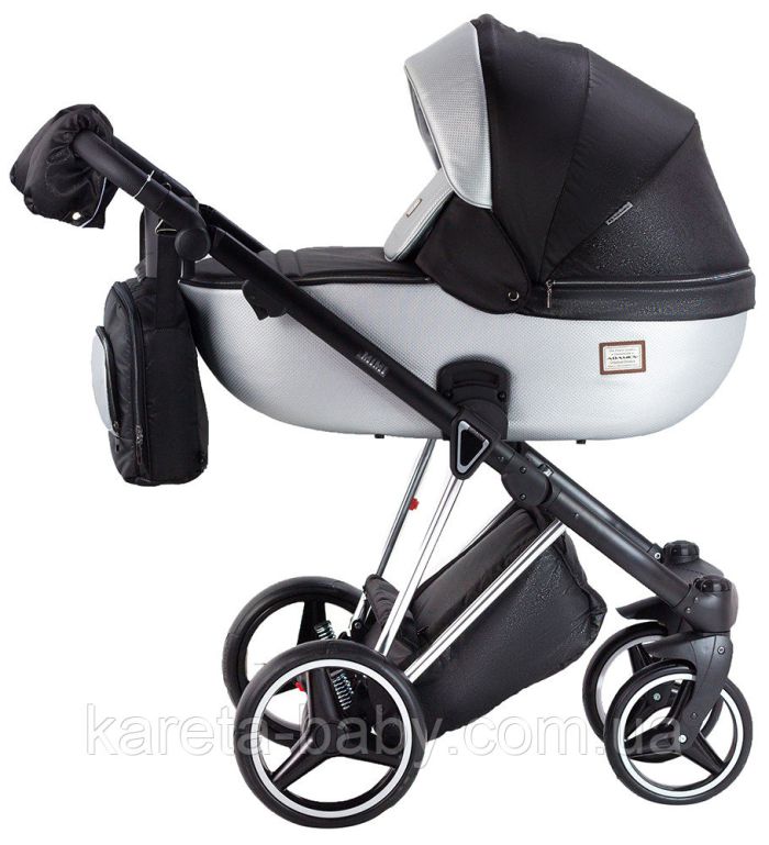 Коляска 2 в 1 Adamex Mimi Polar (Chrome) Y843 черный (люрикс) - серебро кожа (выдавленная точка)