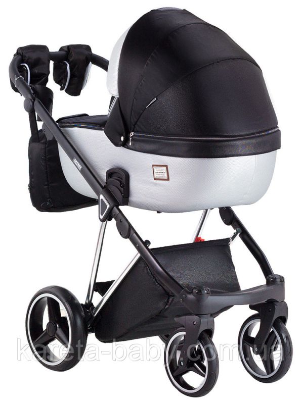 Коляска 2 в 1 Adamex Mimi Polar (Chrome) Y843 черный (люрикс) - серебро кожа (выдавленная точка)
