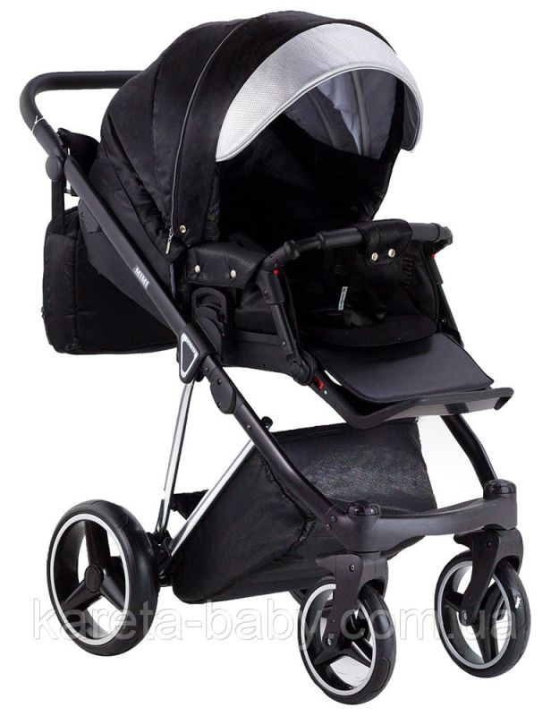 Коляска 2 в 1 Adamex Mimi Polar (Chrome) Y843 черный (люрикс) - серебро кожа (выдавленная точка)