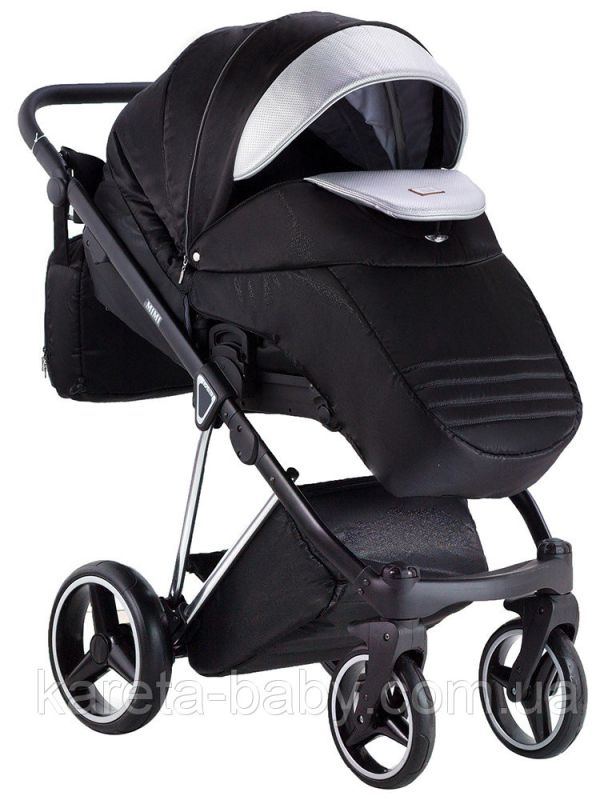 Коляска 2 в 1 Adamex Mimi Polar (Chrome) Y843 черный (люрикс) - серебро кожа (выдавленная точка)