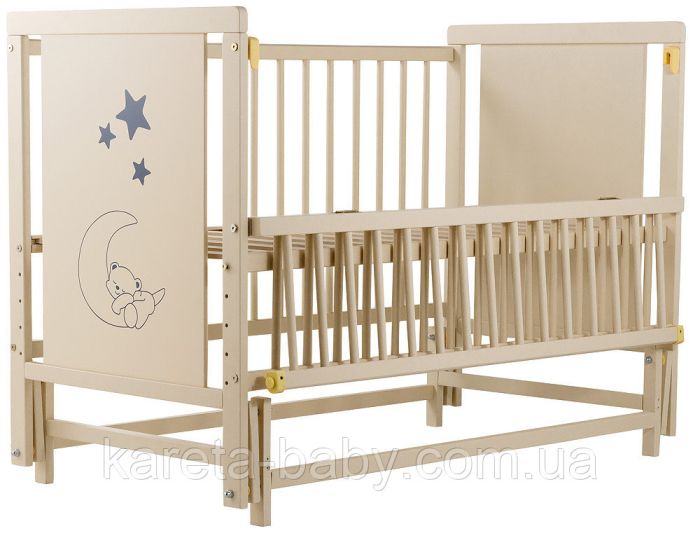 Кровать Babyroom Медвежонок M-02 маятник, откидной бок  бук слоновая кость