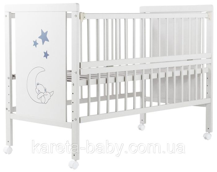 Кровать Babyroom Медвежонок M-01 откидной бок, колеса  бук белый