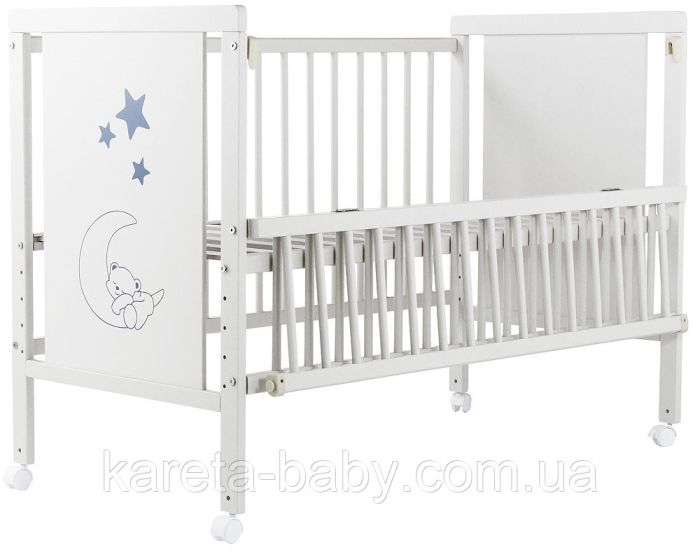 Кровать Babyroom Медвежонок M-01 откидной бок, колеса  бук белый