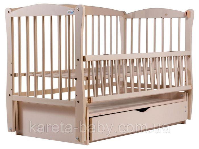 Кровать Babyroom Елит резьба маятник, ящик, откидной бок DER-7  бук слоновая кость
