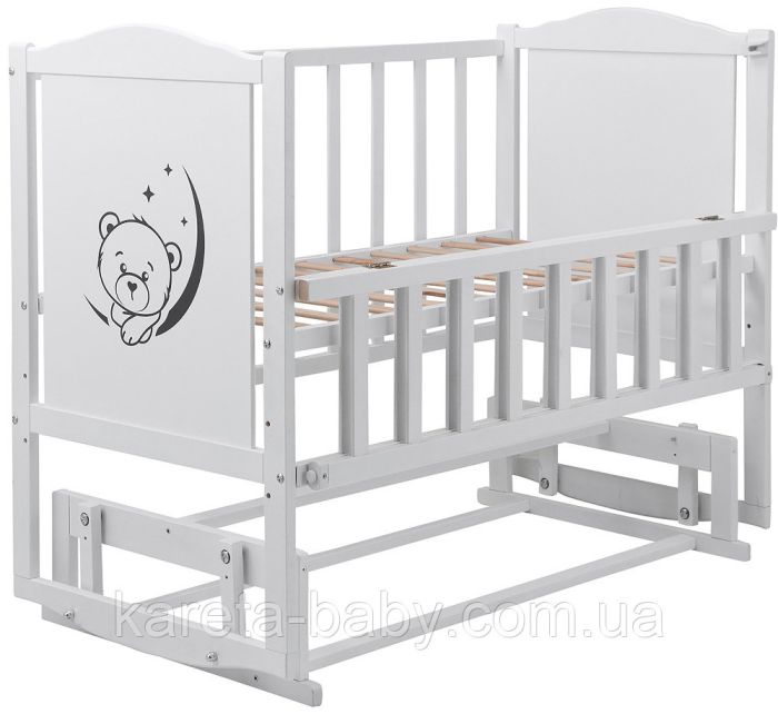 Кровать Babyroom Тедди Т-02 фигурное быльце, маятник, откидной бок  белый
