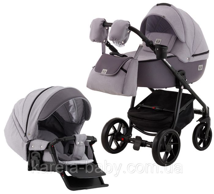 Коляска 2 в 1 Adamex Hybryd Plus BR228 серый - сиреневая кожа (выдавленная точка)