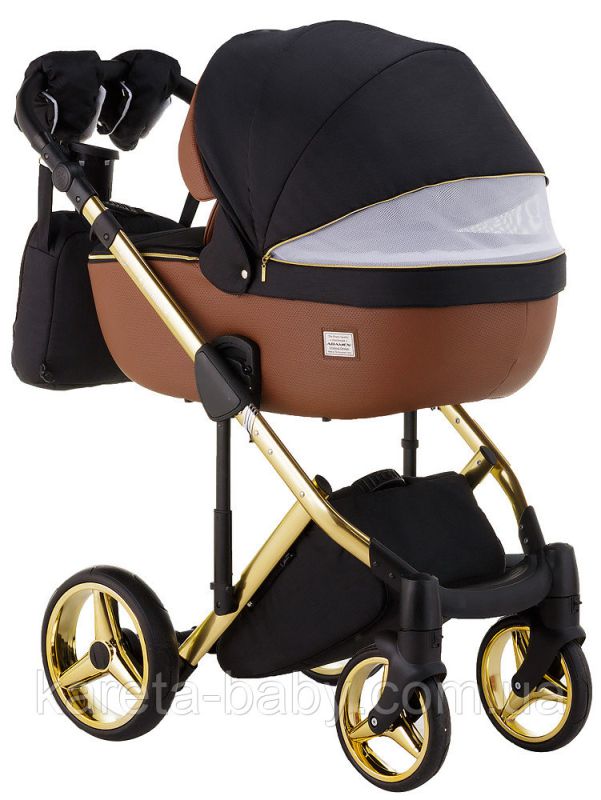 Коляска 2 в 1 Adamex Luciano Polar (Gold) Y800 коричневий (шкіра) - чорний