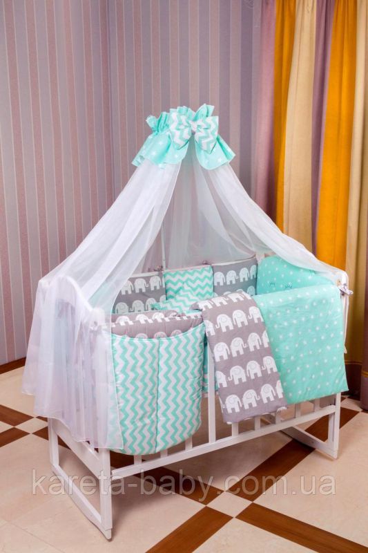 Дитяча постільна білизна Babyroom Bortiki lux-08 elephant бірюзовий - сірий