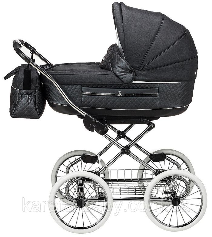Коляска 2 в 1 класична Roan Marita Prestige (14" білі колеса, хром рама) P231 графіт - графітова (шкіра) перламутр