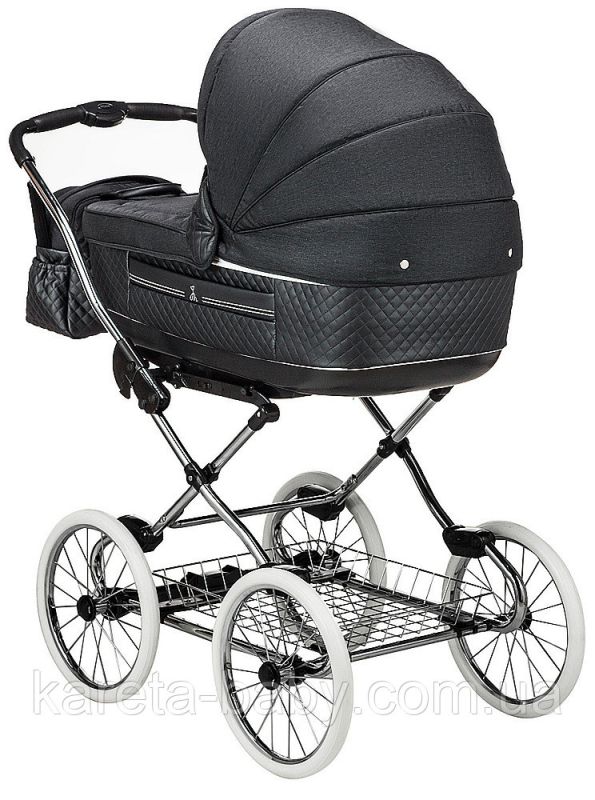 Коляска 2 в 1 класична Roan Marita Prestige (14" білі колеса, хром рама) P231 графіт - графітова (шкіра) перламутр