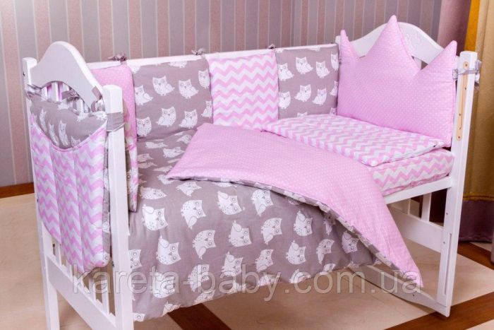 Детская постель Babyroom Bortiki lux-08 sowa розовый - серый