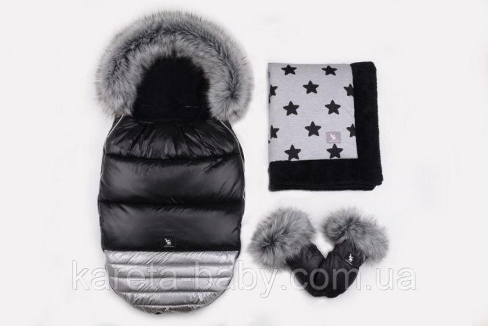 Теплый плед Cottonmoose KO 743/29/74 black star cotton jersey (светло-серый (черные звезды) с черным)