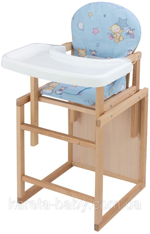 Стільчик-трансформер Babyroom Поні-230 eko без лаку пластикова стільниця блакитний (ведмедик, бджілка, зірка)